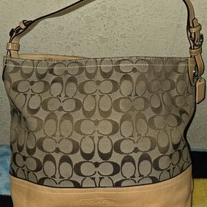 Coach Brown and Tan Signature Shoulder Bag